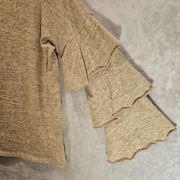 Jillian + Nicloe Blouse Womens M Gray Jersey Knit Bell tiered sleeves Stretch - Picture 4 of 11